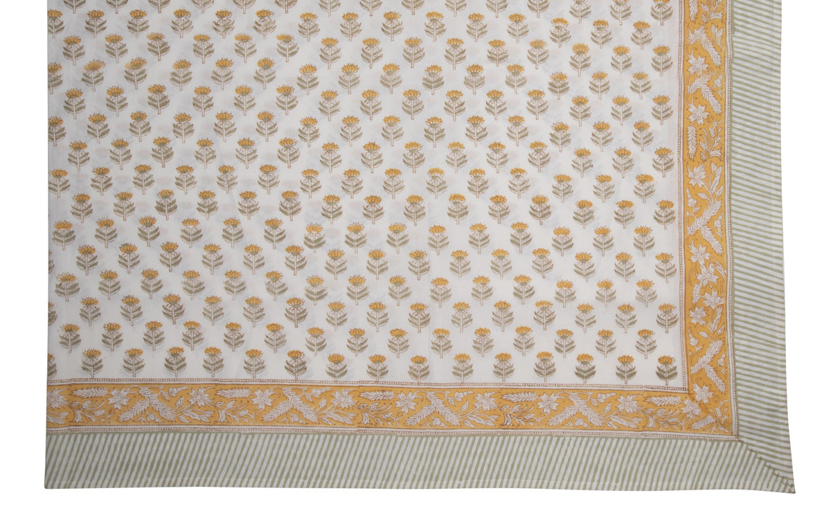 Hand Block Print Tablecloth, Yellow - product view 1