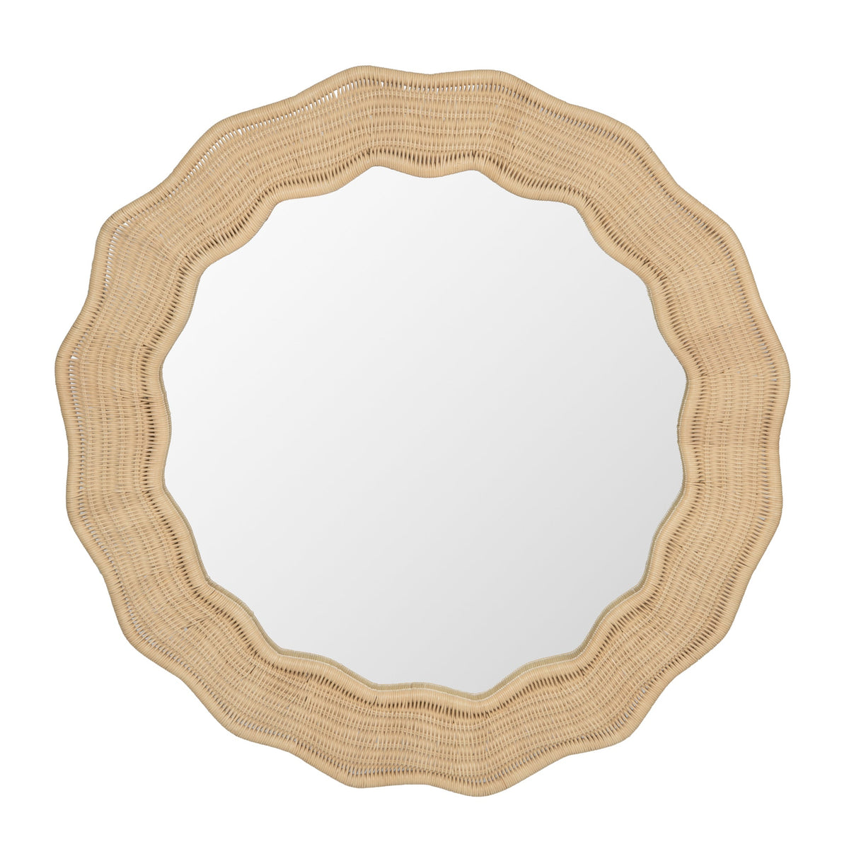 Scalloped Wicker Round Wall Mirror, Diameter 39.5 in, Natural - product view 1