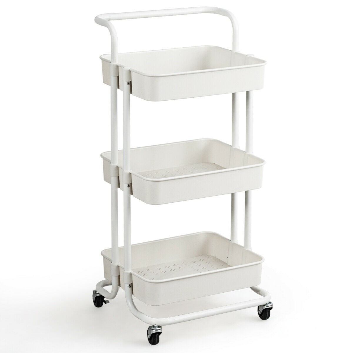 3-Tier Utility Cart, ABS Mesh Baskets, Storage Trolley with Brakes for Home and Office 16.5"x14"x34" - product view 1