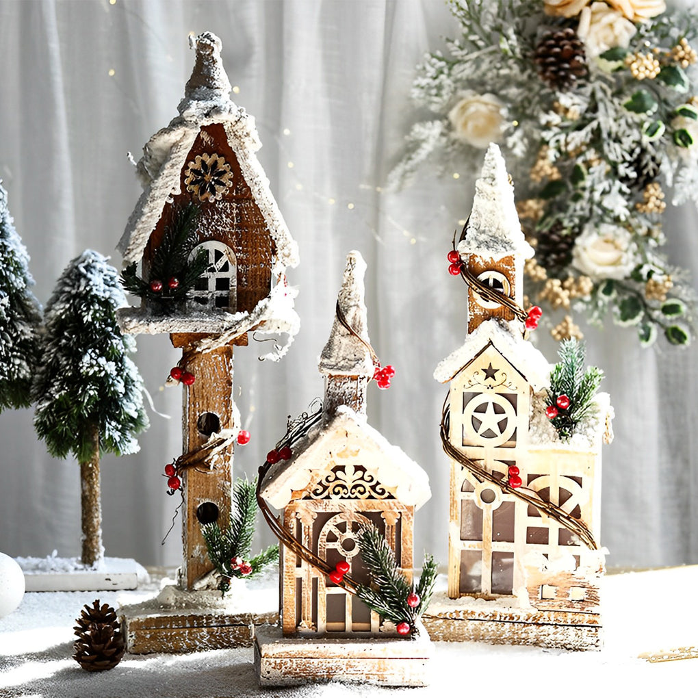 Creative Wooden Christmas Houses Village Ornaments Decoration with Lights - product view 1