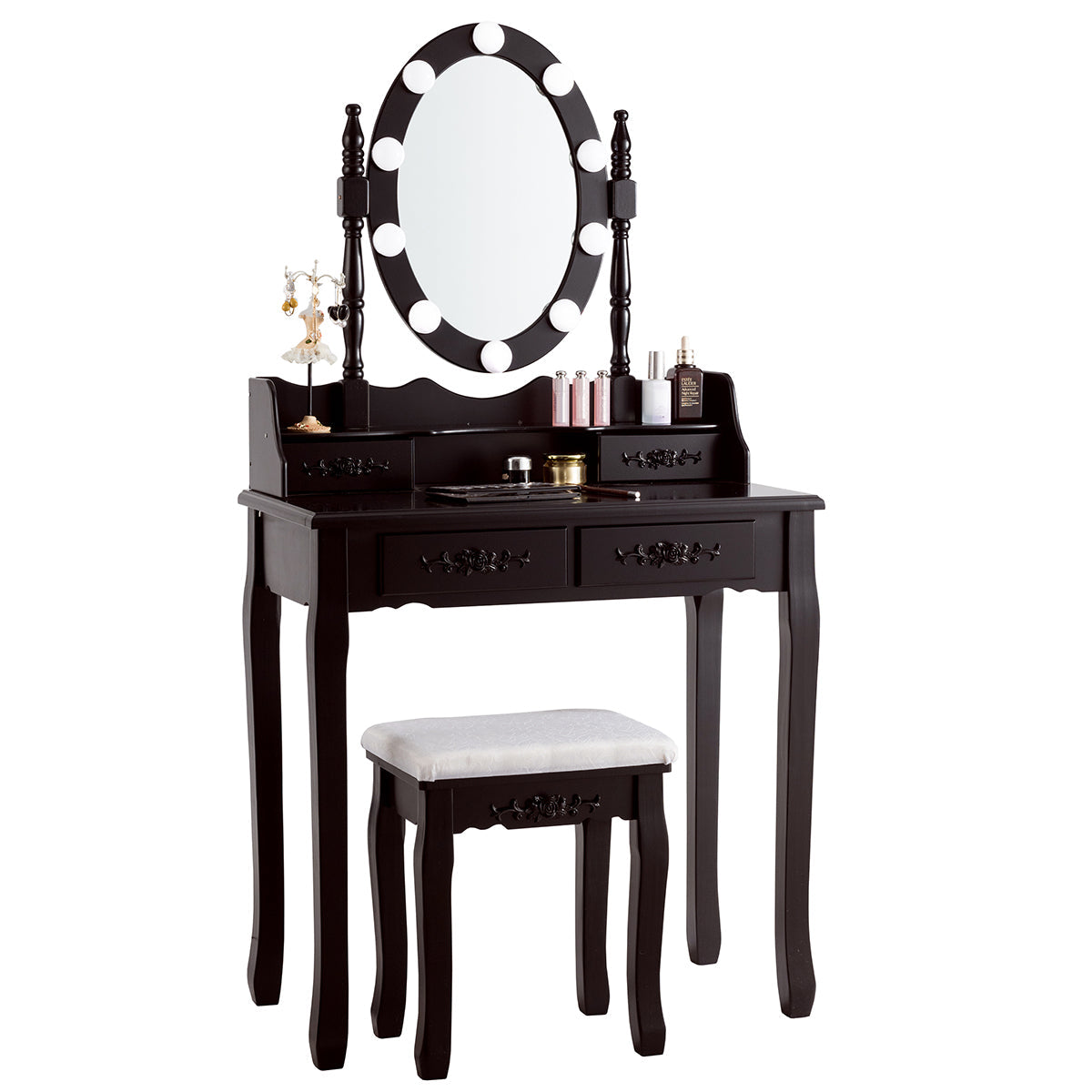 Makeup Dressing Table w/Lighted Oval Mirror and Touch Switch - product view 1