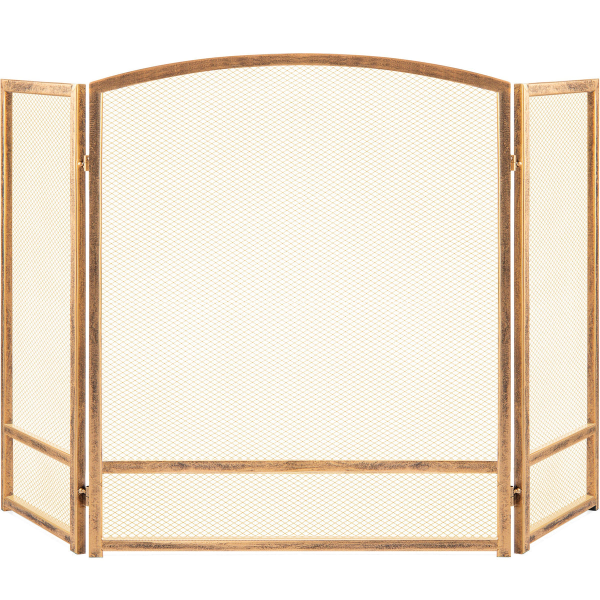 3-Panel Simple Steel Mesh Fireplace Screen w/ Worn Finish - 47.5x27.25in - product view 1