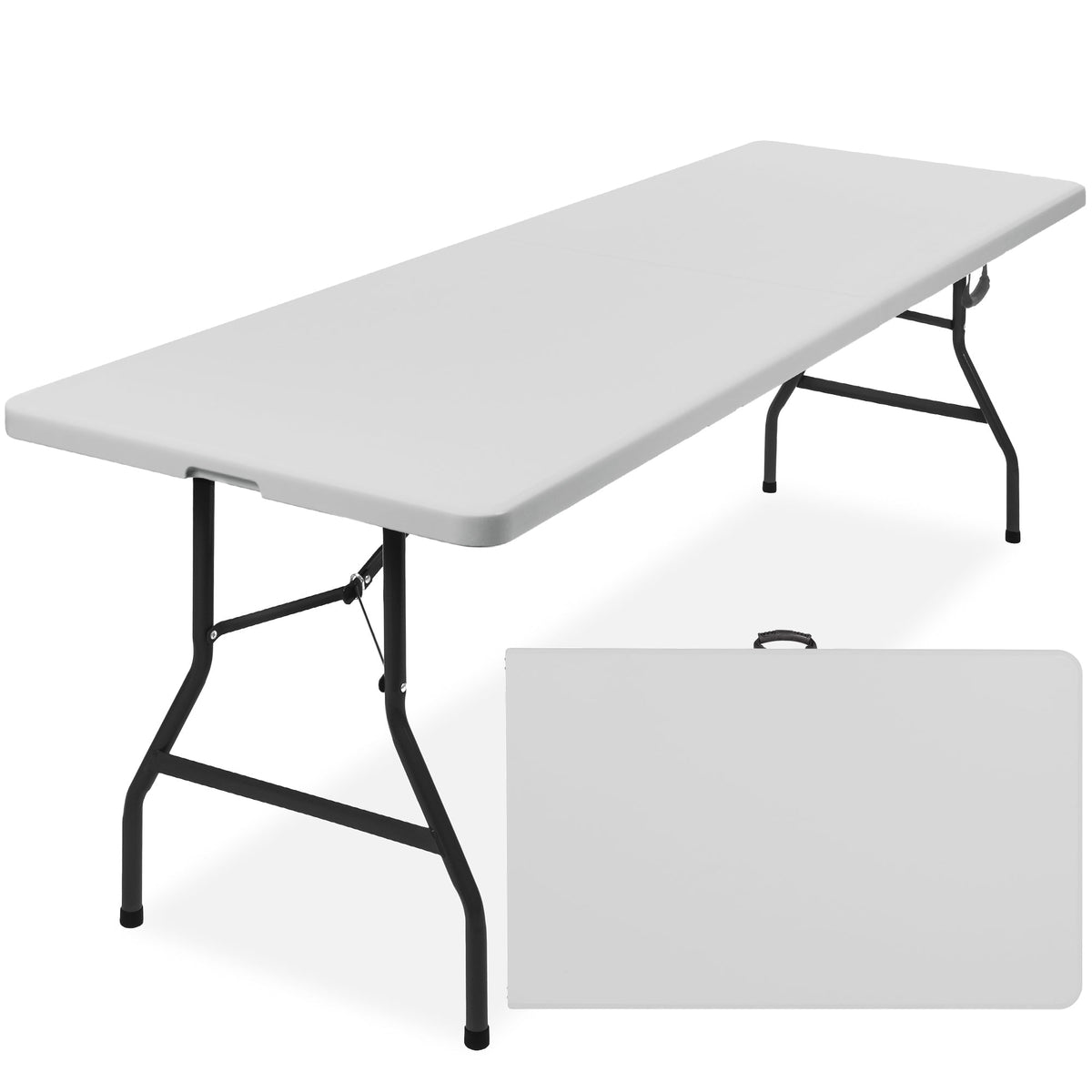 Portable Folding Plastic Dining Table w/ Handle, Lock - 8ft - product view 1