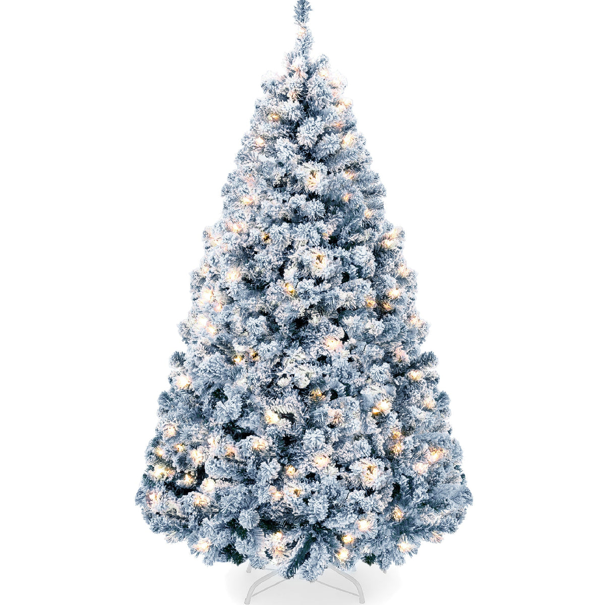 Pre-Lit Ice Blue Flocked Artificial Pine Christmas Tree w/ White Lights - product view 1