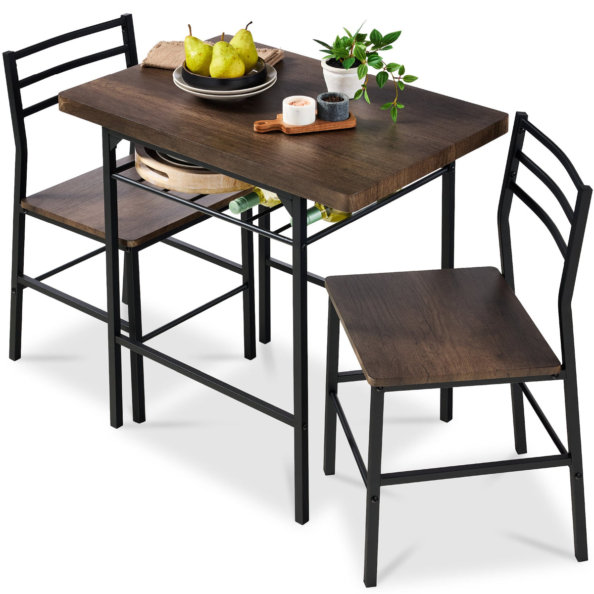 3-Piece Modern Square Dining Set w/ Storage Rack - product view 1