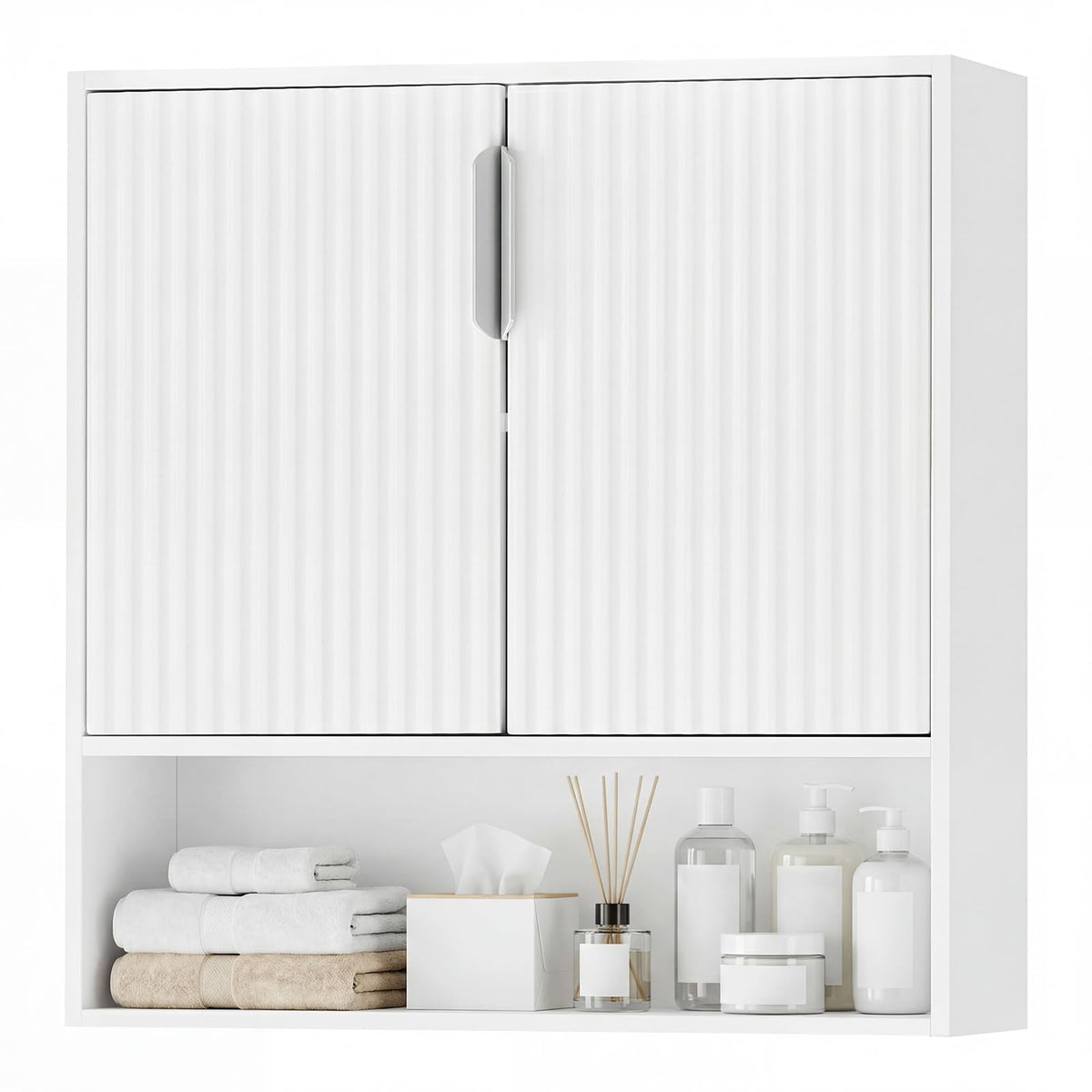 Fluted Bathroom Wall Cabinet | Over-the-Toilet Medicine Cabinet w/ 2 Doors - product view 1