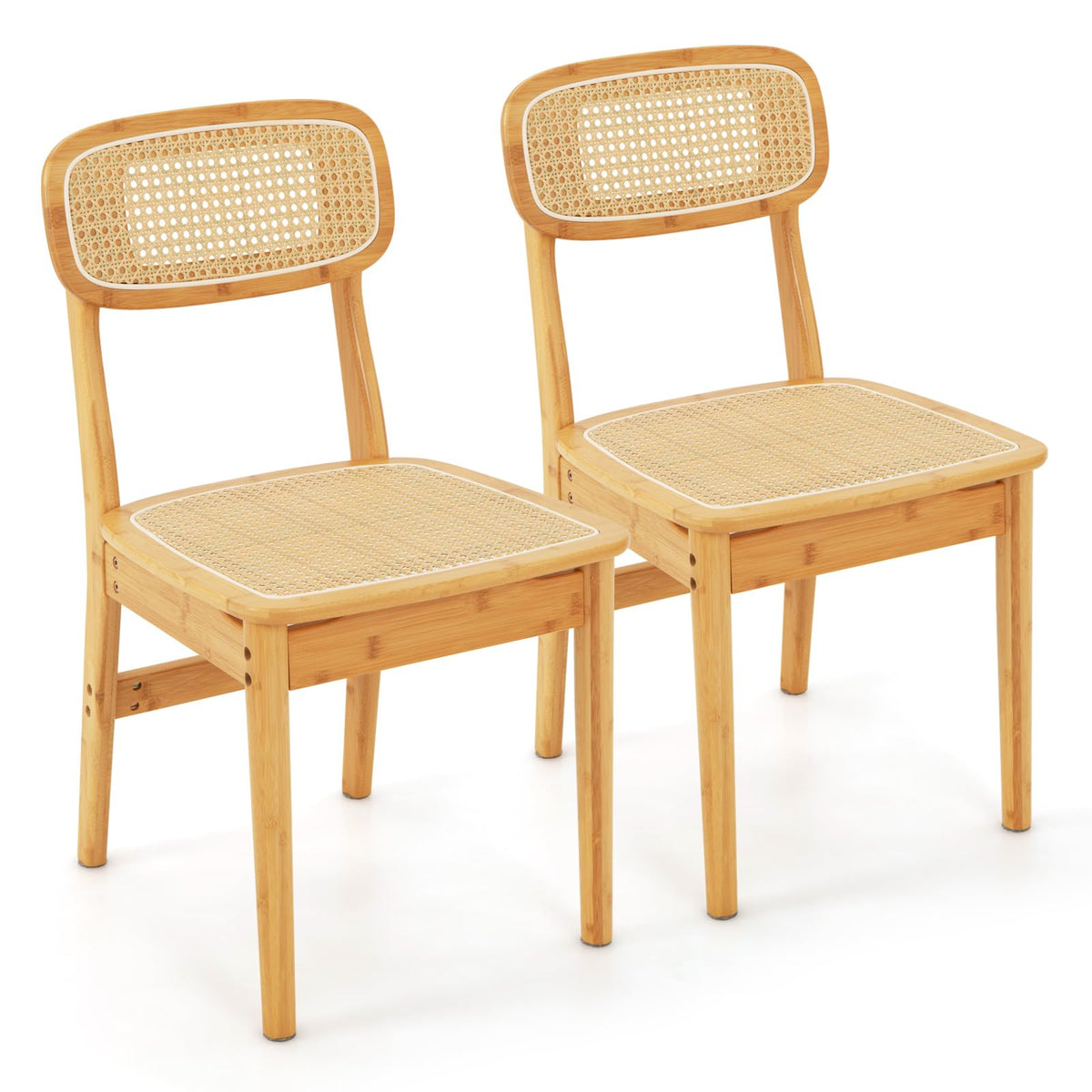 Rattan Dining Chairs Set of 2, Boho Cane Kitchen Chairs, Max Load 300 Lbs - product view 1