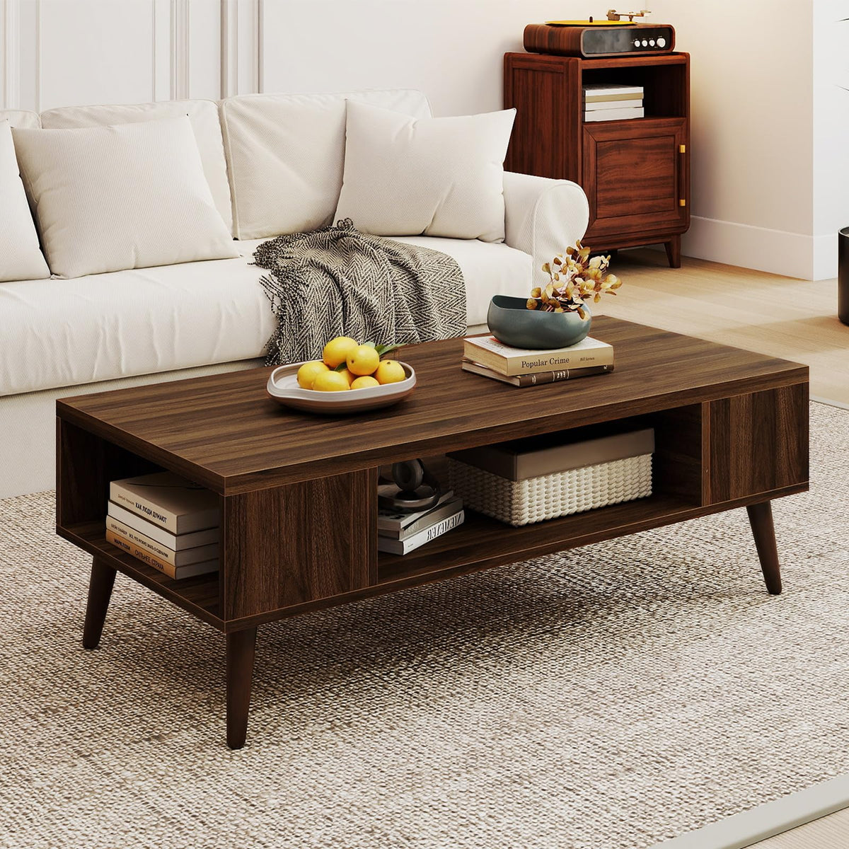 42 Inch Mid Century Modern Coffee Table Rectangular with Open Compartment - product view 1