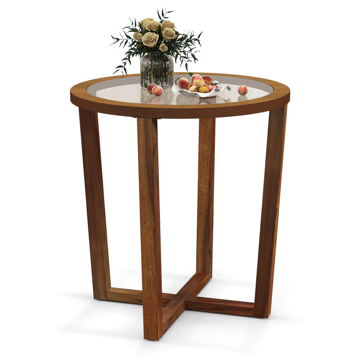 Glass Round End Table, Sofa Side Table with Transparent Tempered Glass Top - product view 1