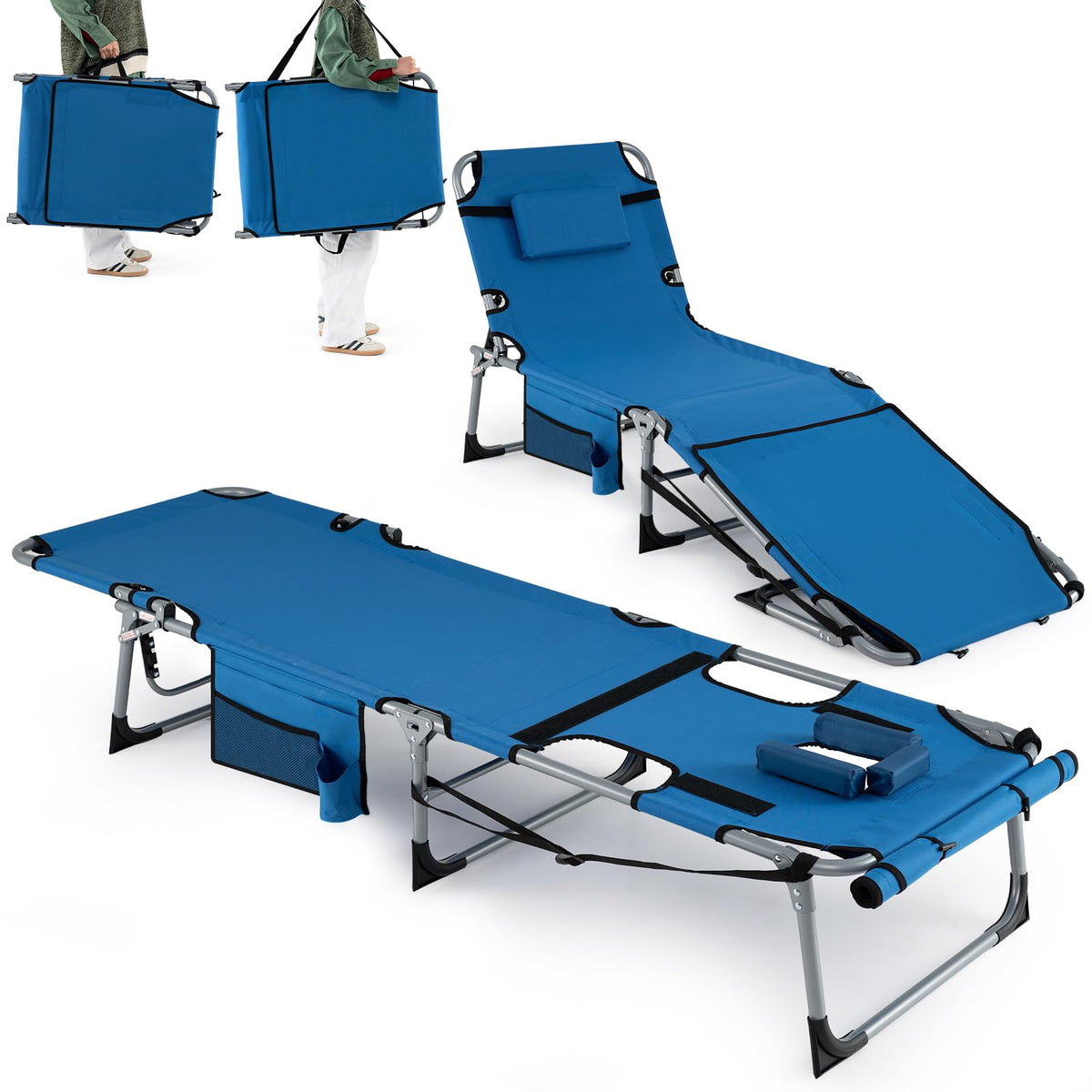 Tanning Chair with Face Arm Holes w/4-Level Backrest & Head Pillow for Pool Beach - product view 1