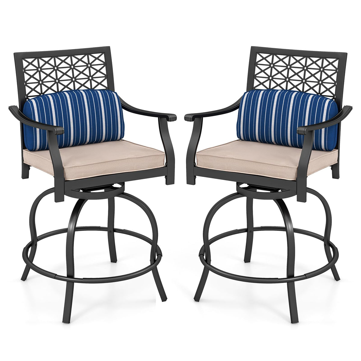 Outdoor Bar Stools, Metal Patio Bar Chairs with Cushion & Lumbar Pillow - product view 1