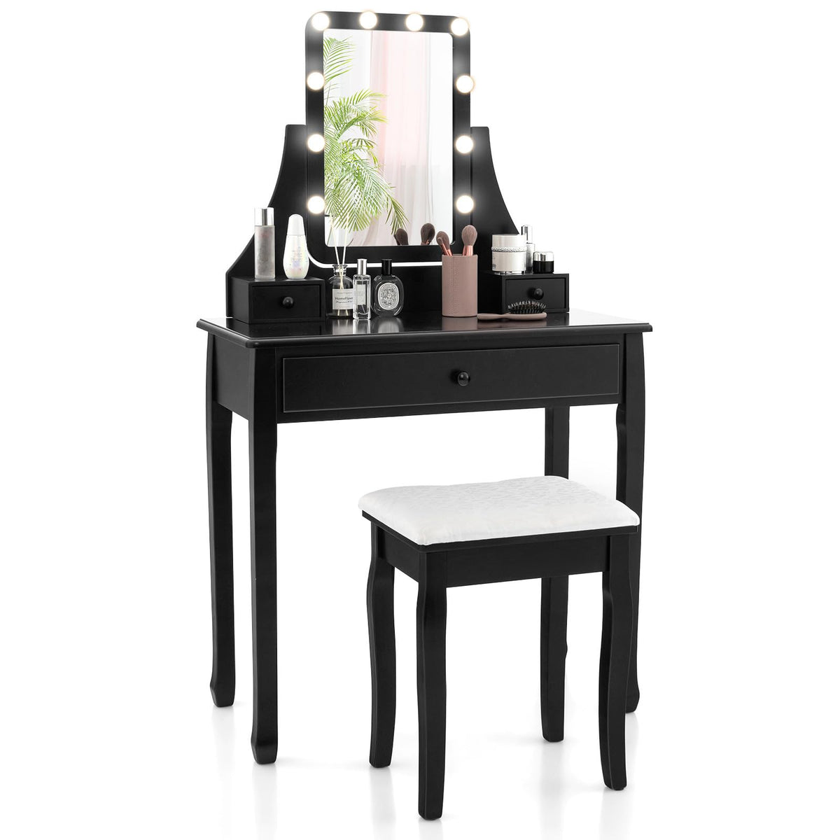 CHARMAID Makeup Vanity Desk with Lighted Mirror, 3 Color Lighting Modes, Adjustable Brightness, 3 Drawers - product view 1