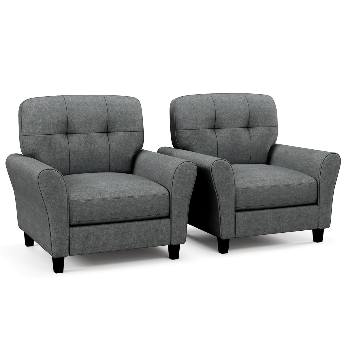 Modern Mid-Century Accent Chair - Linen Living Room Chair with Tufted Back, Grey - product view 1