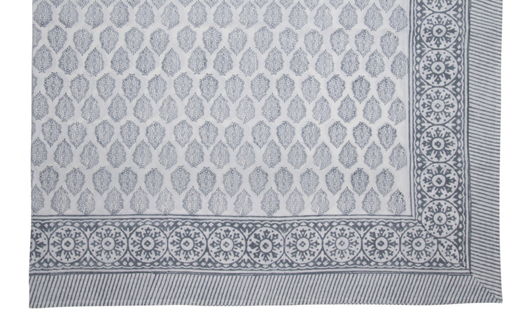 Hand Block Print Tablecloth, Gray - product view 1