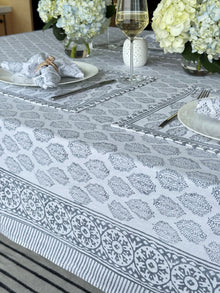 Hand Block Print Tablecloth, Gray - product view 2