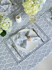Hand Block Print Tablecloth, Gray - product view 5