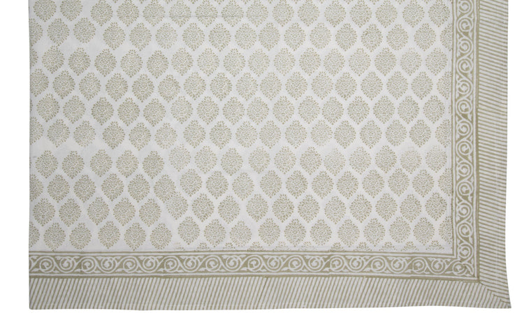 Hand Block Print Tablecloth, Light Green - product view 1