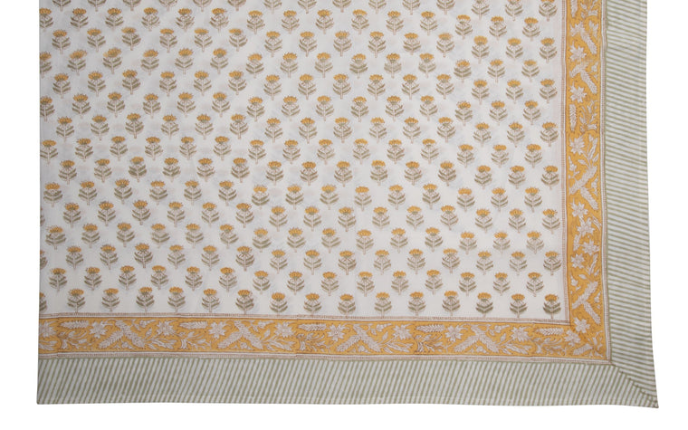 Hand Block Print Tablecloth, Yellow - product view 1