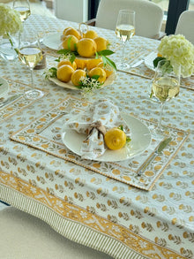 Hand Block Print Tablecloth, Yellow - product view 2