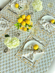 Hand Block Print Tablecloth, Yellow - product view 5
