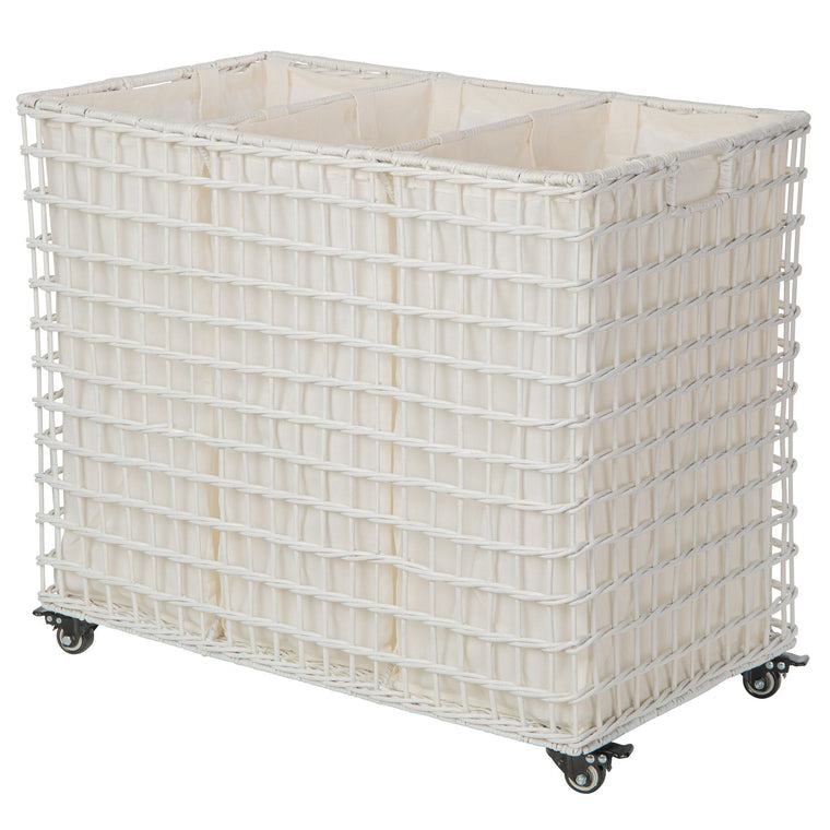 Wicker 3-Bag Rolling Laundry Sorter & Hamper with Caster Wheels - product view 1