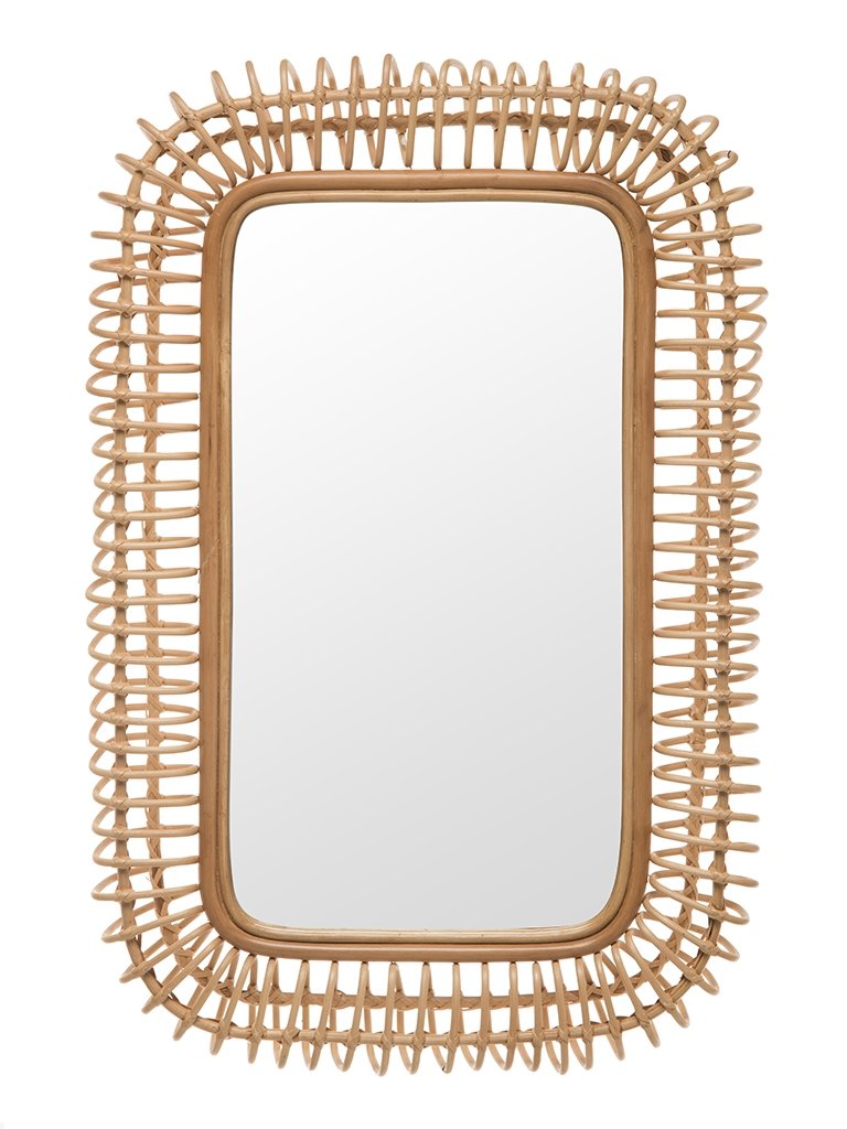 Rattan Coiled Rectangular Wall Mirror, Natural - product view 1