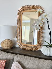 Rattan Coiled Rectangular Wall Mirror, Natural - product view 2