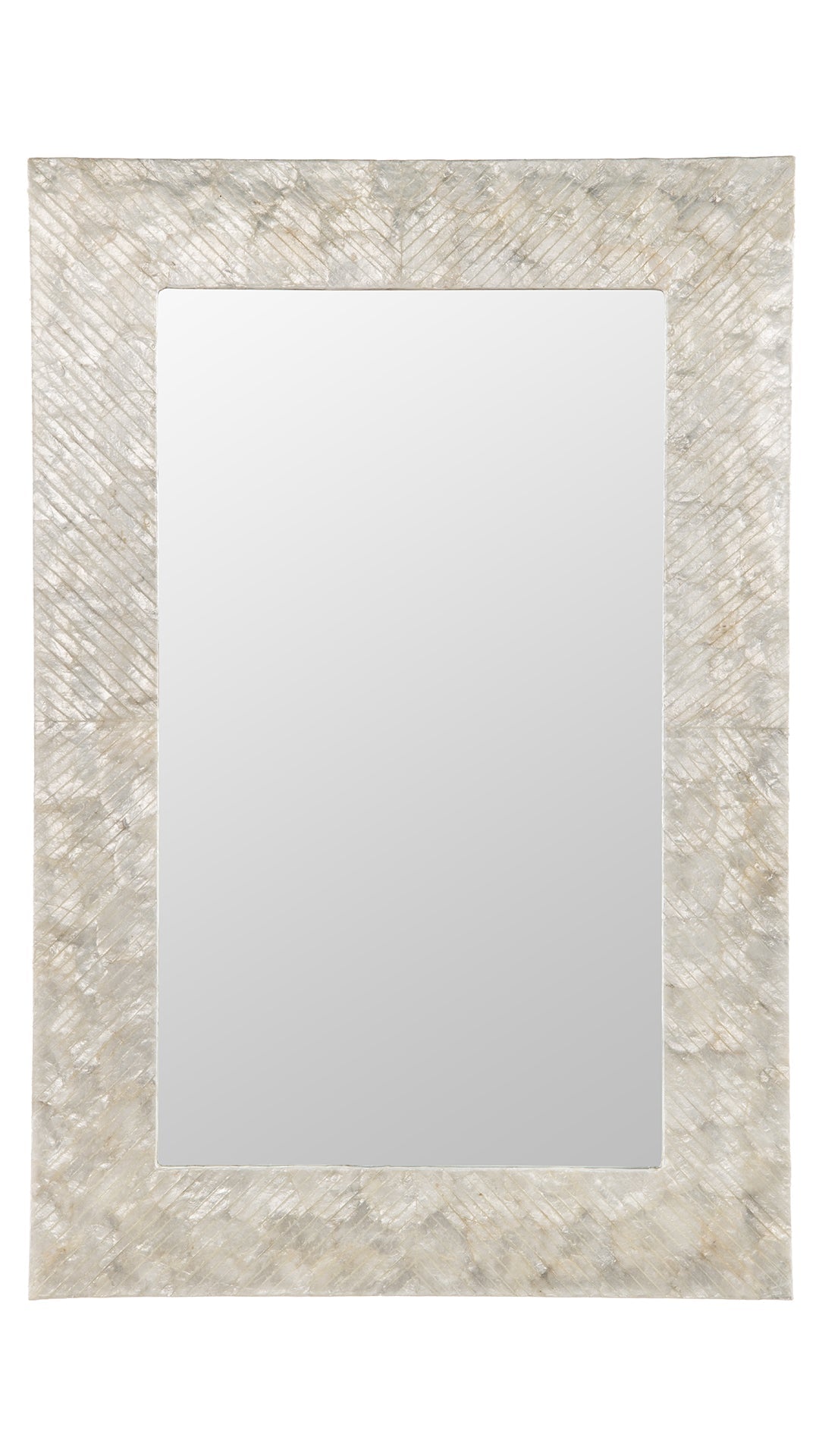 Capiz Seashell Mosaic Rectangular Decorative Wall Mirror, Pearlescent White - product view 1