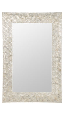 Capiz Seashell Mosaic Rectangular Decorative Wall Mirror, Pearlescent White - product view 1