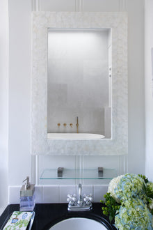Capiz Seashell Mosaic Rectangular Decorative Wall Mirror, Pearlescent White - product view 5