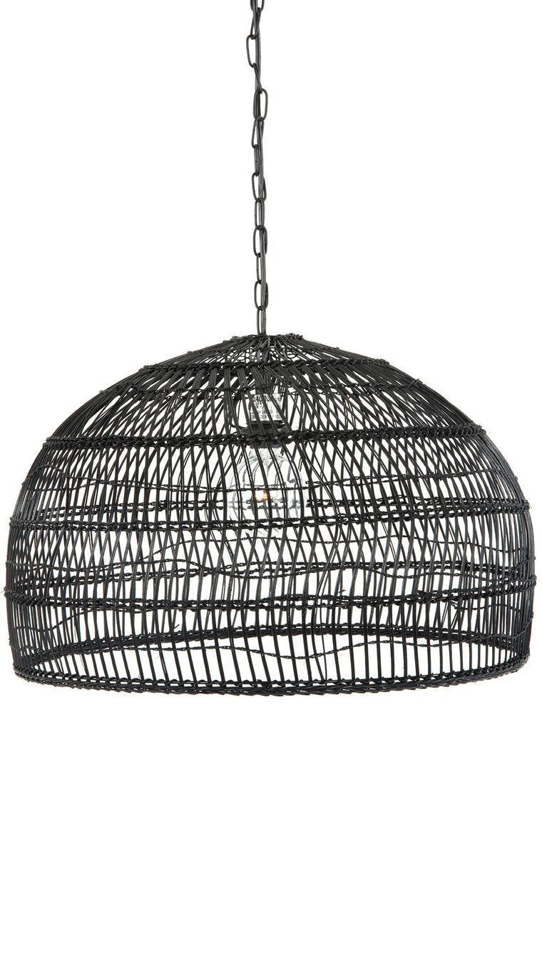 Luhu Open Weave Cane Rib Dome Pendant Lamp, Black - product view 1