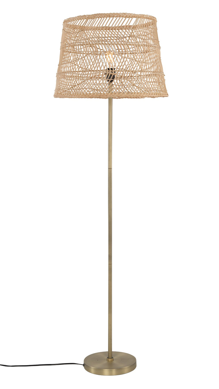 Luhu Open Weave Cane Rib Floor Lamp - Natural Shade with Brass Colored Stand - product view 1