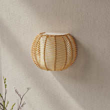 Wicker Rib Half-Sphere Indoor Wall Sconce with Whie Fabric Light Diffuser, Natural - product view 5