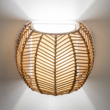 Wicker Rib Half-Sphere Indoor Wall Sconce with Whie Fabric Light Diffuser, Natural - product view 3