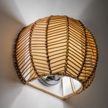 Wicker Rib Half-Sphere Indoor Wall Sconce with Whie Fabric Light Diffuser, Natural - product view 8