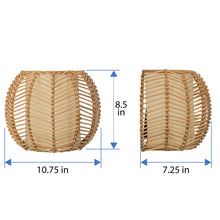 Wicker Rib Half-Sphere Indoor Wall Sconce with Whie Fabric Light Diffuser, Natural - product view 4