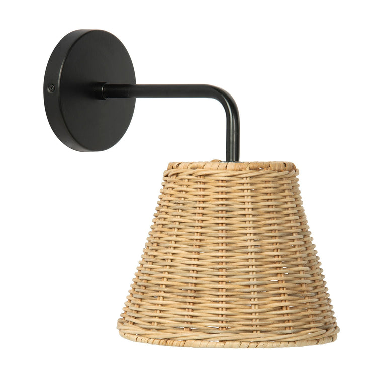 Wicker Cone Indoor Wall Sconce Natural with Black Gooseneck - product view 1