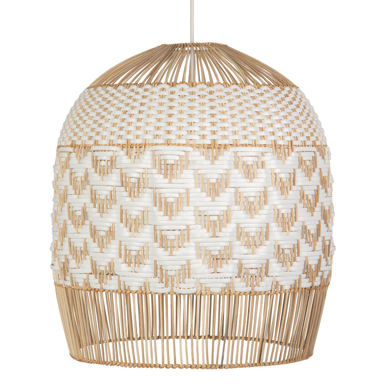 Wicker and Polyrattan Tulip Shaped Chevron Pendant Lamp, White, Diam 19.5 Inches - product view 1