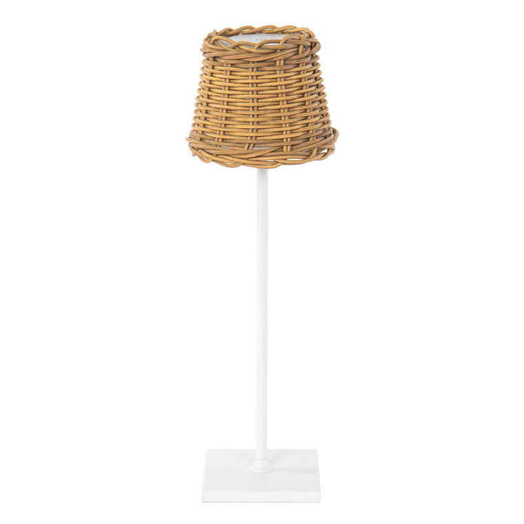 All Weather Wicker Indoor/Outdoor Rechargeable LED Table Lamp, Empire Shade, White Base - product view 1
