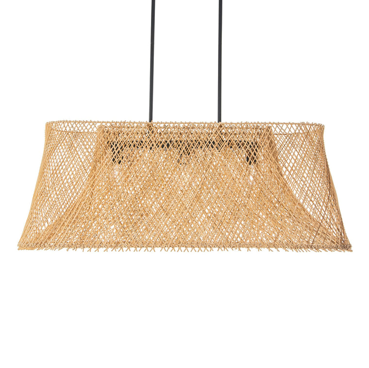 Cane Rib Webbing Oblong Dining Table - Kitchen Island Pendant Lamp, Natural with Black Matte Hardware - product view 1