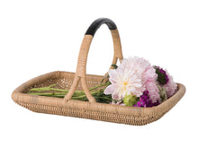 Vegetable and Flower Wicker Basket with Leather Wrapped Arch Handle, Natural Color - product view 3