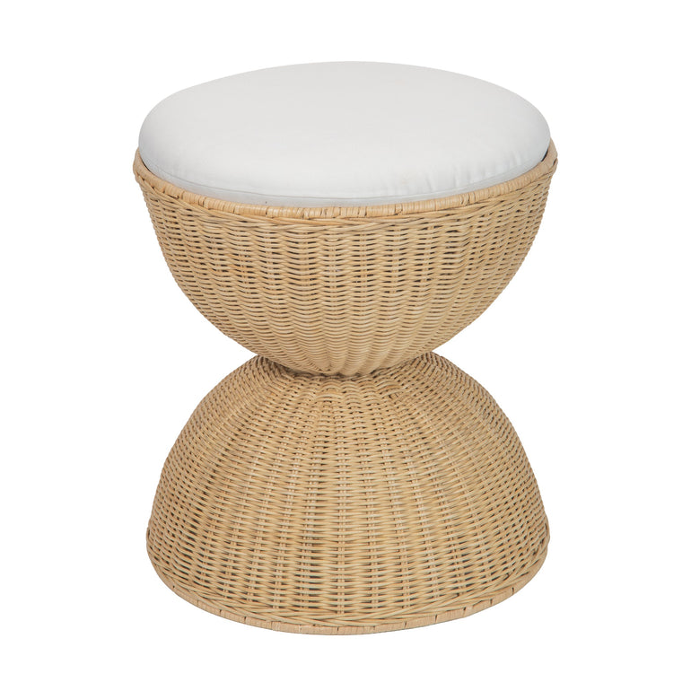 Aeris Wicker Hour Glass Upholstered Stool, Natural - product view 1