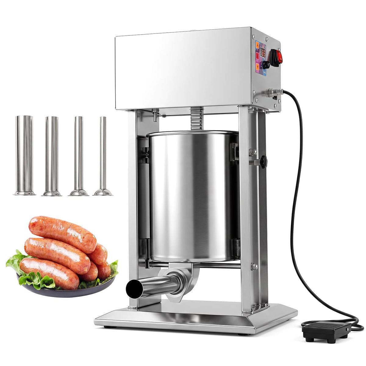 Electric Sausage Stuffer with 4 Stuffing Tubes Foot Pedal & Stepless Speed - product view 1
