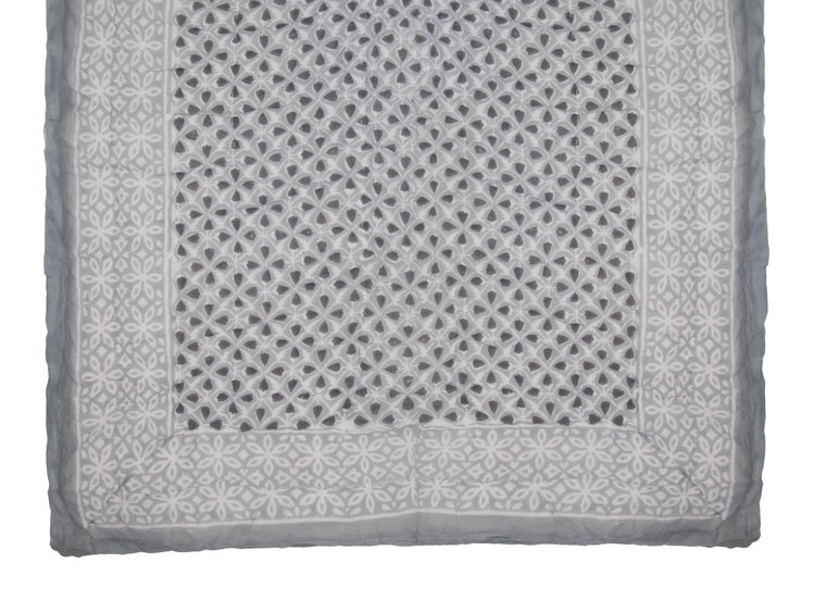 Hand Block Print Cotton Quilt and Bed Spread, Gray - product view 1