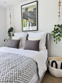 Hand Block Print Cotton Quilt and Bed Spread, Gray - product view 5