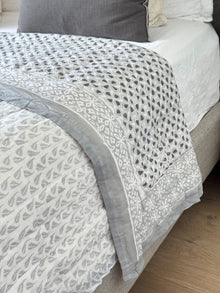 Hand Block Print Cotton Quilt and Bed Spread, Gray - product view 6