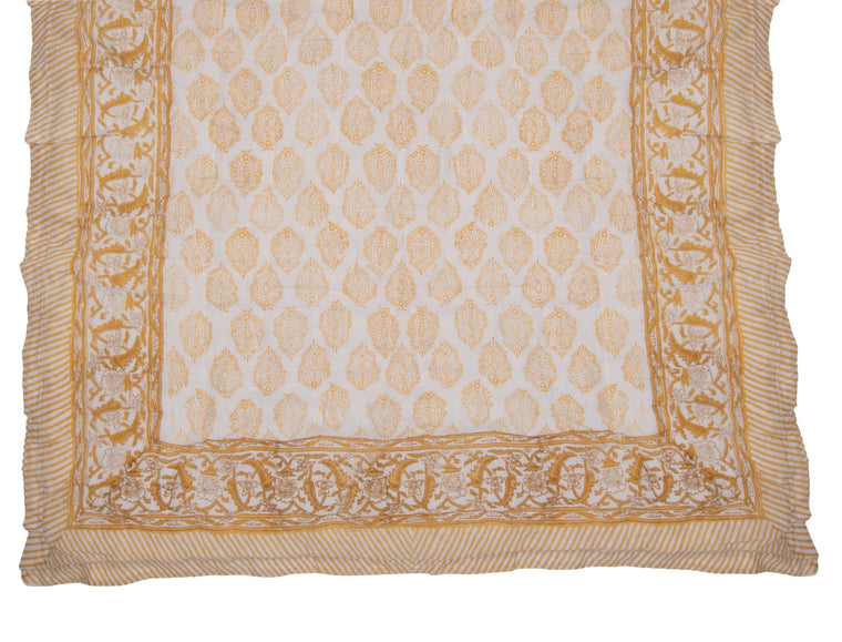 Hand Block Print Cotton Quilt and Bed Spread, Yellow - product view 1