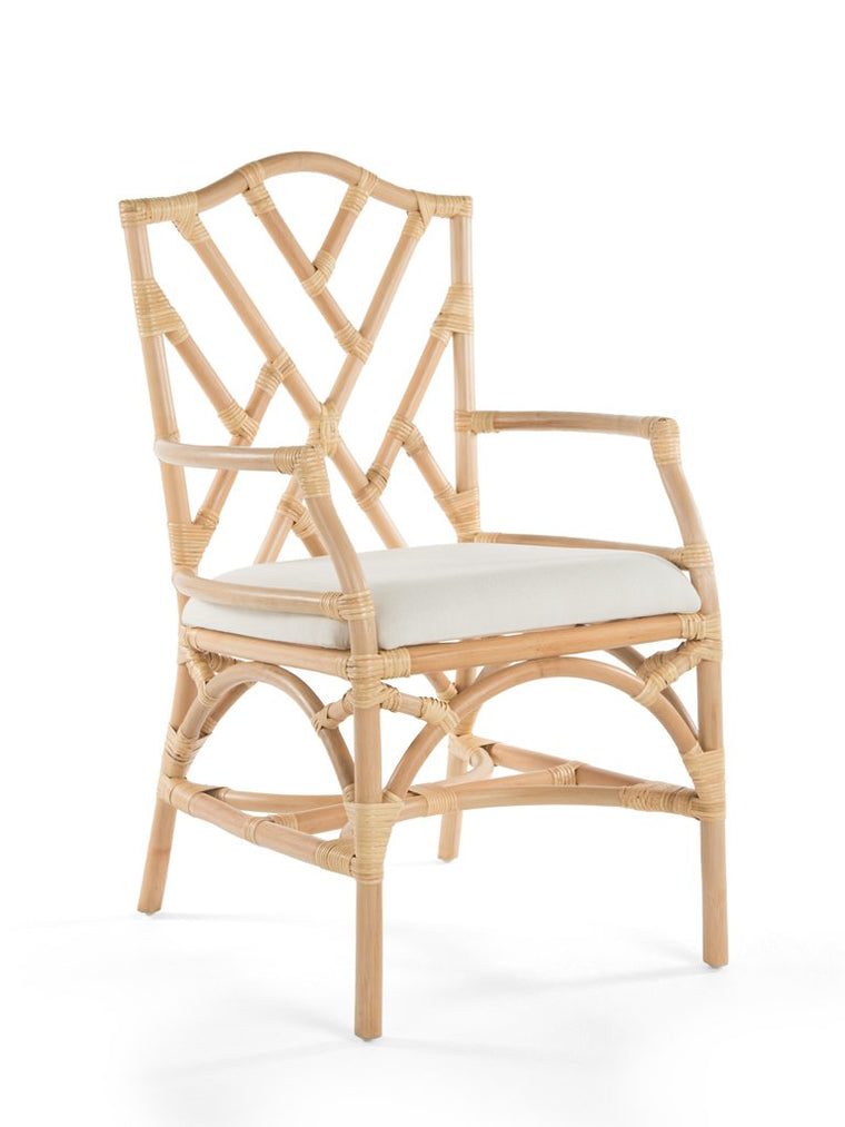 Rattan Chippendale Upholstered Dining Armchair, Set of 2 Chairs - product view 1