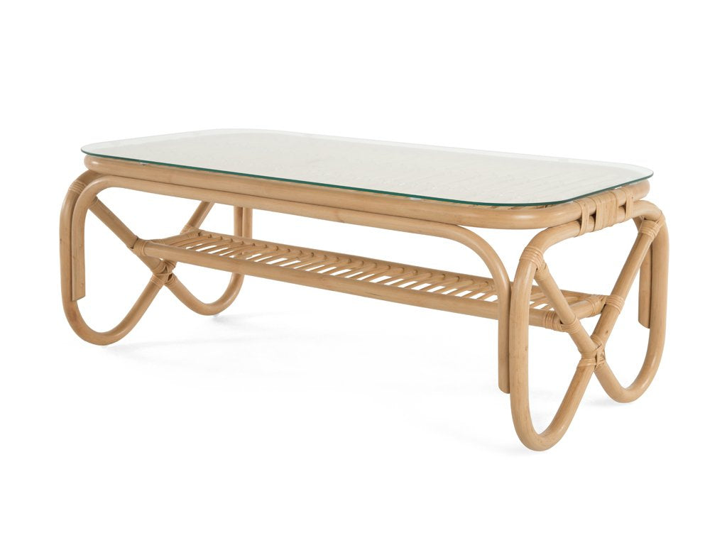 Rectangular Rattan Coffee Table with Glass Top - product view 1