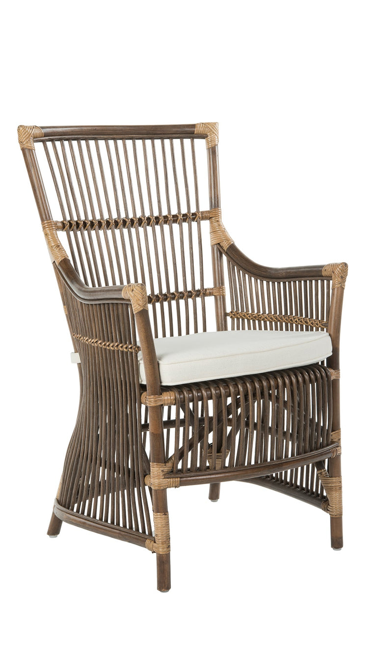 Rattan Loop Edge Arm Chair with Seat Cushion, Antique Brown, Set of 2 Chairs - product view 1